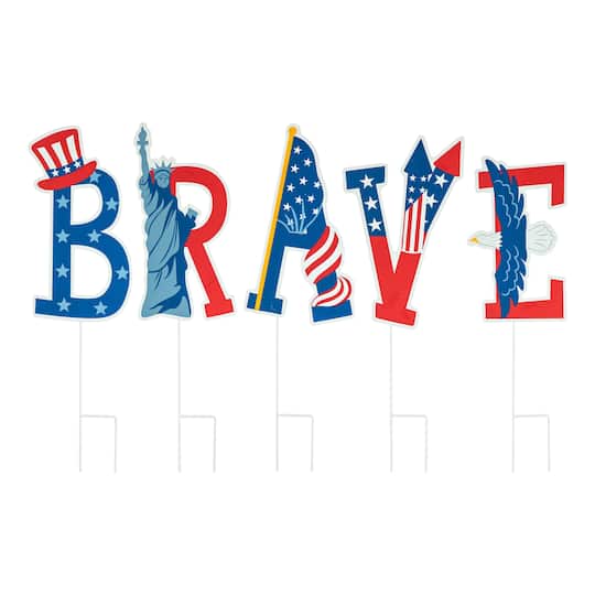 Glitzhome&#xAE; 43&#x22; Patriotic America Brave Yard Stake Set